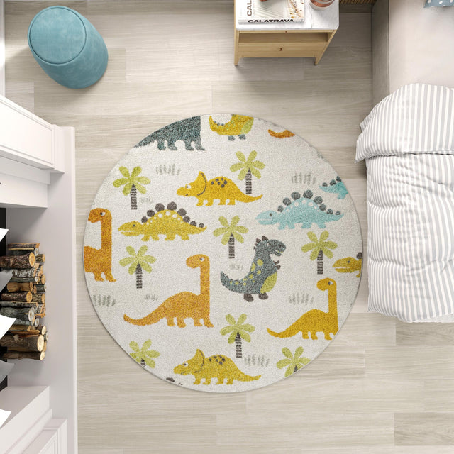 Ivory 3' 3 x 3' 3 Whimsy Kids Round Area Rug for Baby Nursery, Toddler Playroom, Bedrooms