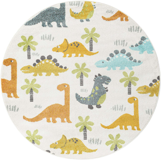 Ivory 5' 1 x 5' 1 Whimsy Kids Round Area Rug for Baby Nursery, Toddler Playroom, Bedrooms