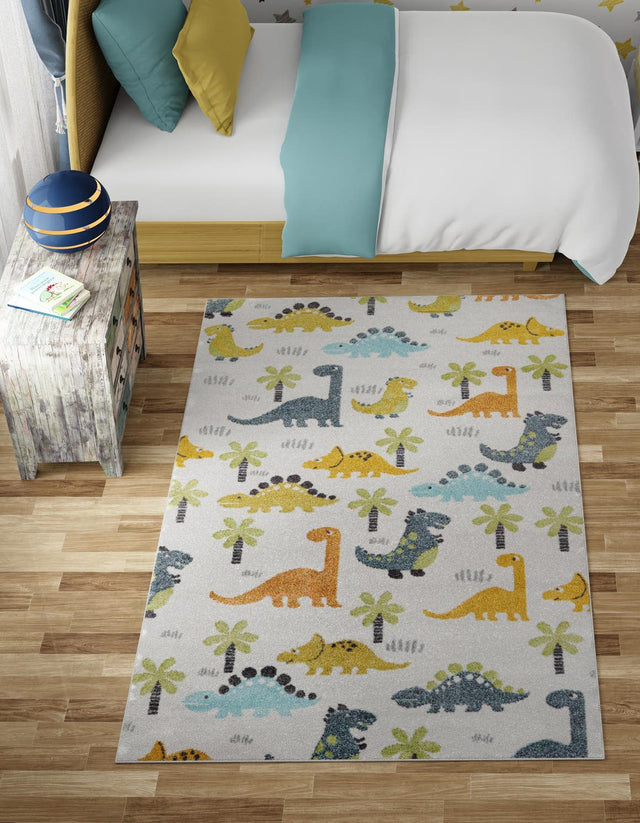 Ivory 7' 10 x 10' Whimsy Kids Rectangle Area Rug for Baby Nursery, Toddler Playroom, Bedrooms