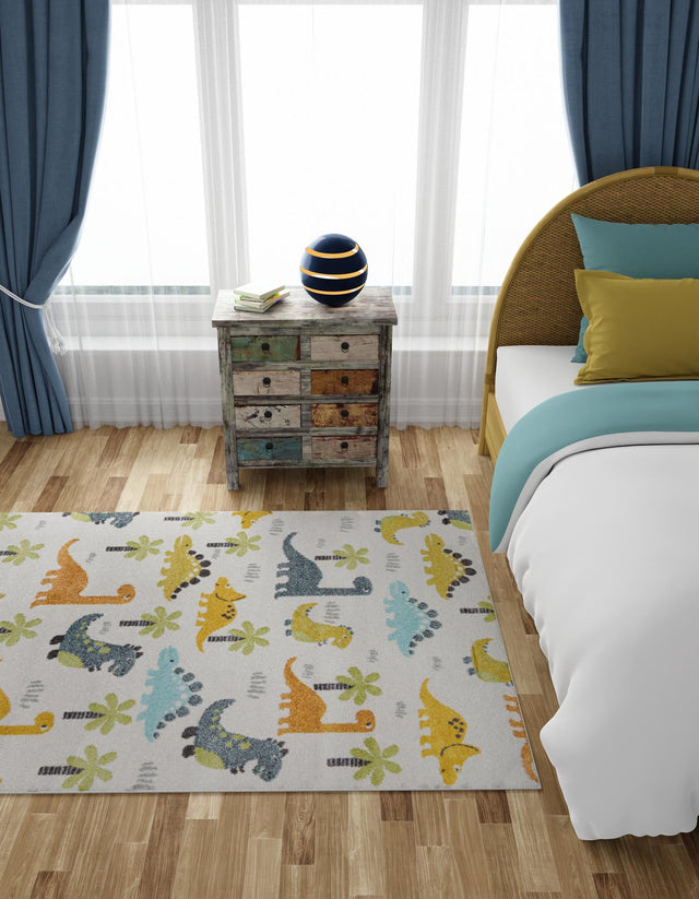 Ivory 7' 10 x 10' Whimsy Kids Rectangle Area Rug for Baby Nursery, Toddler Playroom, Bedrooms