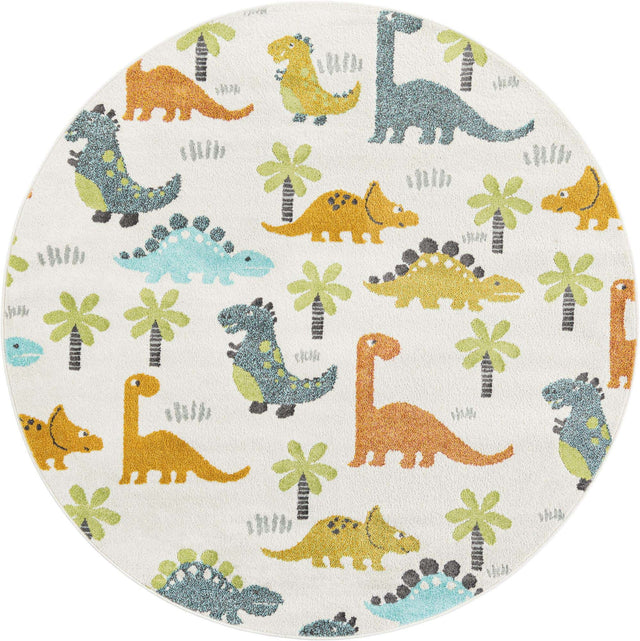 Ivory 6' 1 x 6' 1 Whimsy Kids Round Area Rug for Baby Nursery, Toddler Playroom, Bedrooms