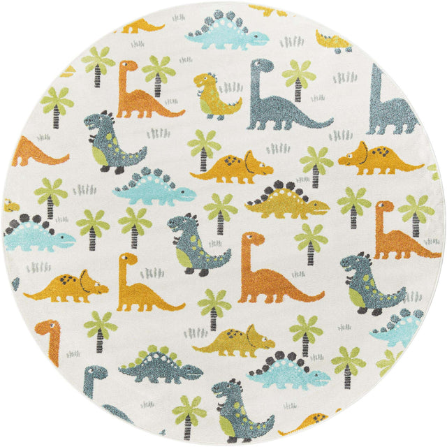 Ivory 7' 10 x 7' 10 Whimsy Kids Round Area Rug for Baby Nursery, Toddler Playroom, Bedrooms Playful Fun Design Easy Clean Carpet for Sale at Rug Engine