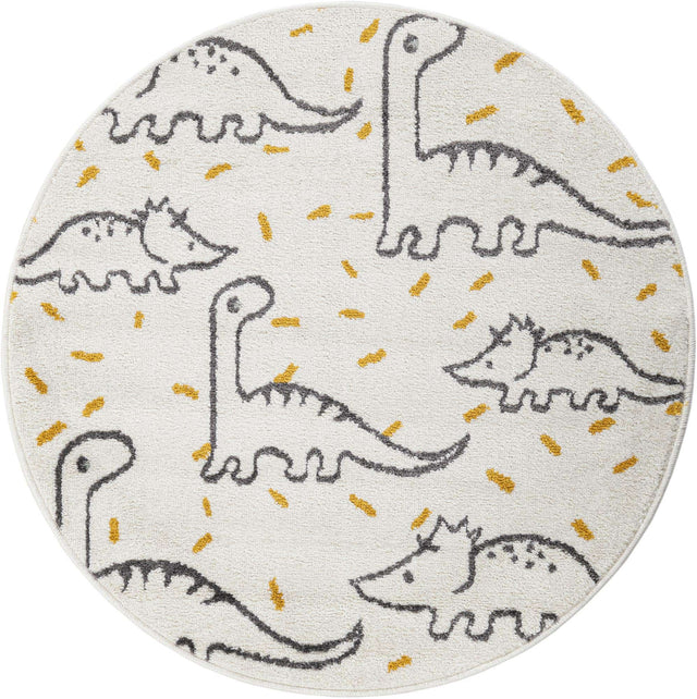 Ivory 3' 3 x 3' 3 Whimsy Kids Round Area Rug for Baby Nursery, Toddler Playroom, Bedrooms