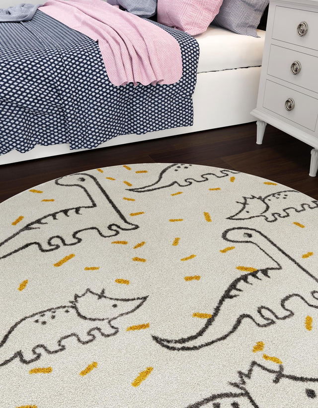 Ivory 5' 1 x 5' 1 Whimsy Kids Round Area Rug for Baby Nursery, Toddler Playroom, Bedrooms