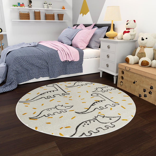 Ivory 2' 2 x 2' 2 Whimsy Kids Round Area Rug for Baby Nursery, Toddler Playroom, Bedrooms