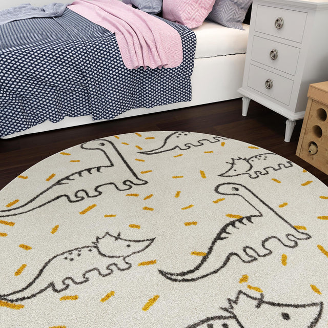 Ivory 2' 2 x 2' 2 Whimsy Kids Round Area Rug for Baby Nursery, Toddler Playroom, Bedrooms