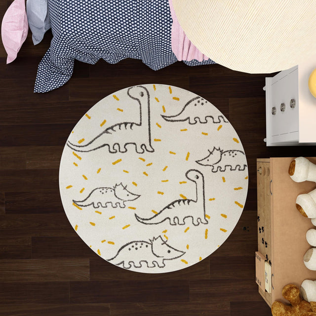 Ivory 7' 10 x 7' 10 Whimsy Kids Round Area Rug for Baby Nursery, Toddler Playroom, Bedrooms