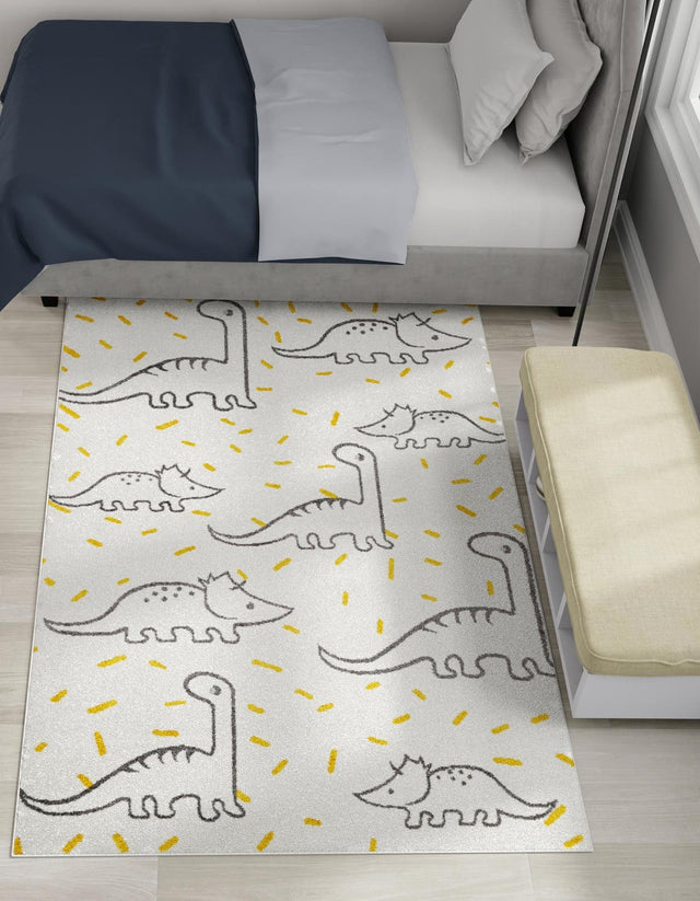 Ivory 4' 1 x 6' 1 Whimsy Kids Rectangle Area Rug for Baby Nursery, Toddler Playroom, Bedrooms