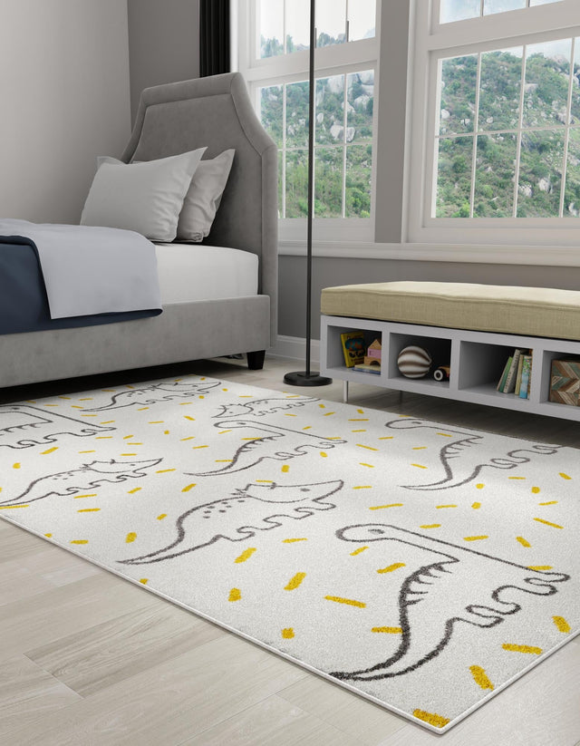 Ivory 2' 2 x 3' 1 Whimsy Kids Rectangle Area Rug for Baby Nursery, Toddler Playroom, Bedrooms Playful Fun Design Easy Clean Carpet for Sale at Rug Engine