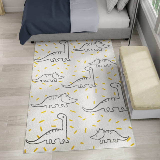 Ivory 7' 10 x 10' Whimsy Kids Rectangle Area Rug for Baby Nursery, Toddler Playroom, Bedrooms