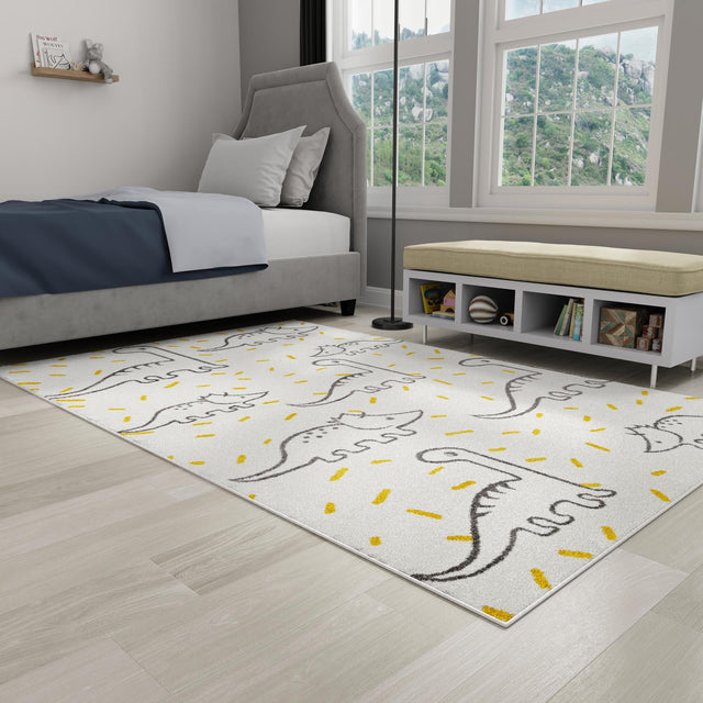 Ivory 7' 10 x 10' Whimsy Kids Rectangle Area Rug for Baby Nursery, Toddler Playroom, Bedrooms