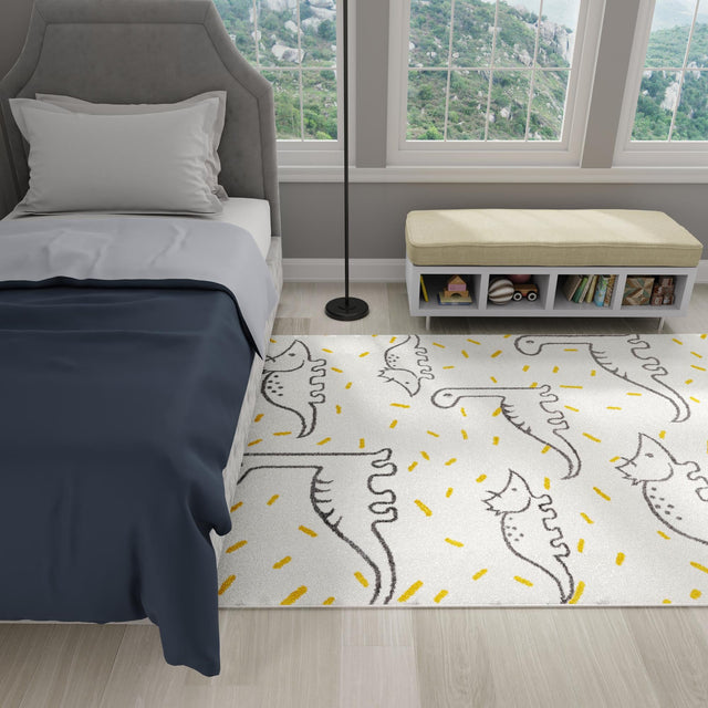 Ivory 7' 10 x 10' Whimsy Kids Rectangle Area Rug for Baby Nursery, Toddler Playroom, Bedrooms