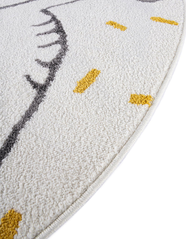 Ivory 6' 1 x 6' 1 Whimsy Kids Round Area Rug for Baby Nursery, Toddler Playroom, Bedrooms