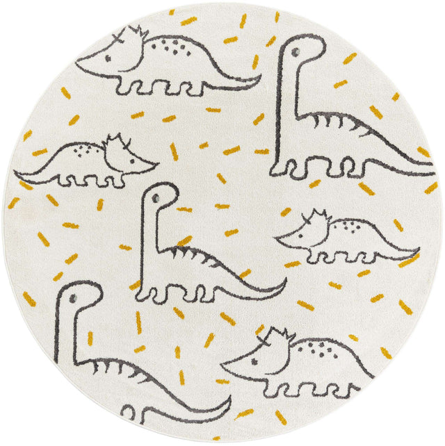 Ivory 6' 1 x 6' 1 Whimsy Kids Round Area Rug for Baby Nursery, Toddler Playroom, Bedrooms