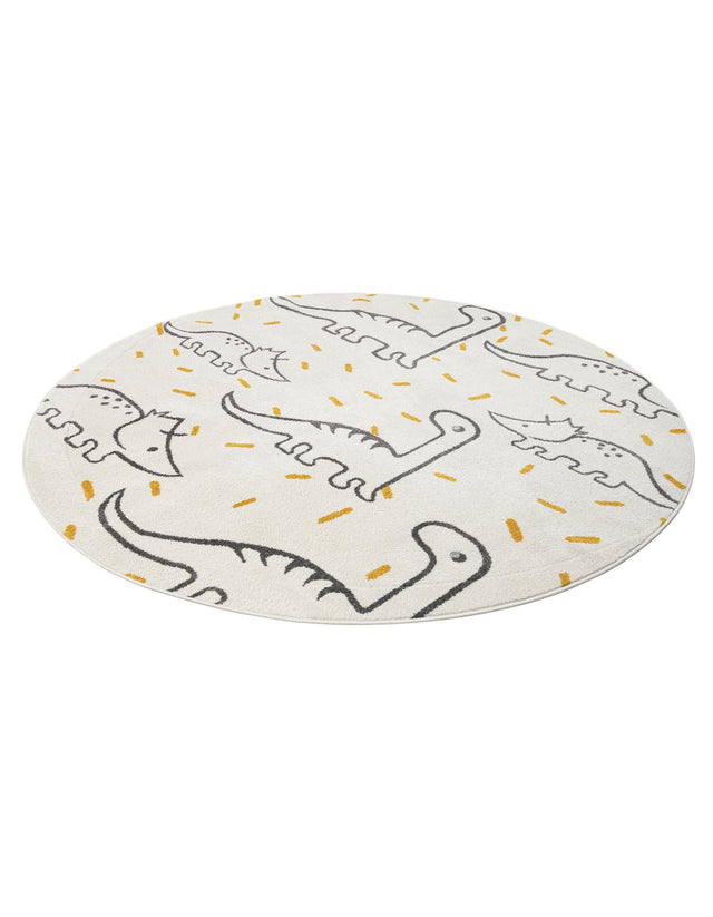 Ivory 7' 10 x 7' 10 Whimsy Kids Round Area Rug for Baby Nursery, Toddler Playroom, Bedrooms