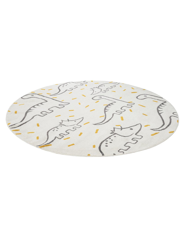 Ivory 7' 10 x 7' 10 Whimsy Kids Round Area Rug for Baby Nursery, Toddler Playroom, Bedrooms