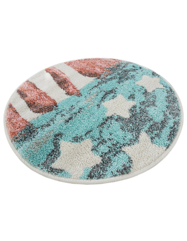 Red and Blue 2' 2 x 2' 2 Whimsy Kids Round Area Rug for Baby Nursery, Toddler Playroom, Bedrooms