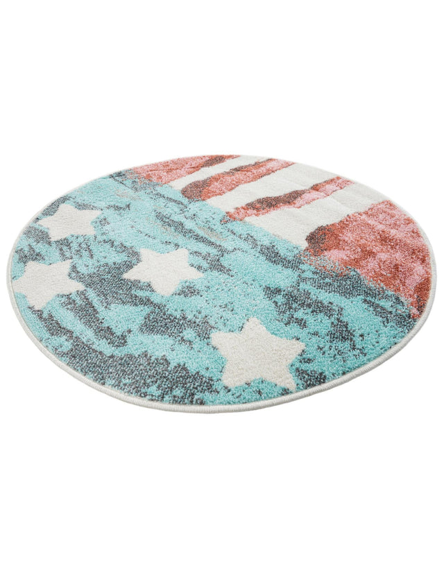 Red and Blue 3' 3 x 3' 3 Whimsy Kids Round Area Rug for Baby Nursery, Toddler Playroom, Bedrooms