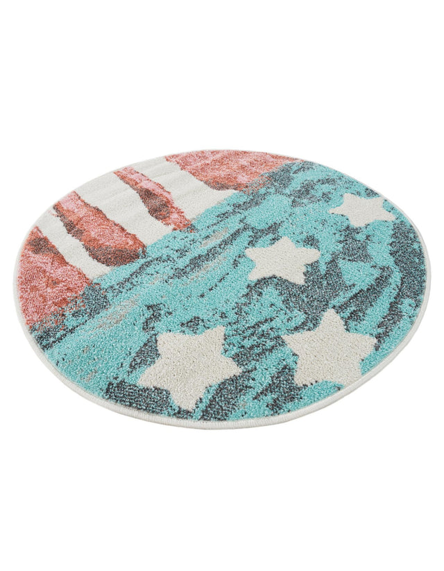 Red and Blue 3' 3 x 3' 3 Whimsy Kids Round Area Rug for Baby Nursery, Toddler Playroom, Bedrooms