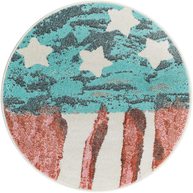 Red and Blue 3' 3 x 3' 3 Whimsy Kids Round Area Rug for Baby Nursery, Toddler Playroom, Bedrooms