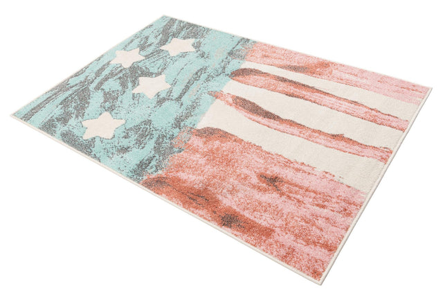 Red and Blue 4' 1 x 6' 1 Whimsy Kids Rectangle Area Rug for Baby Nursery, Toddler Playroom, Bedrooms