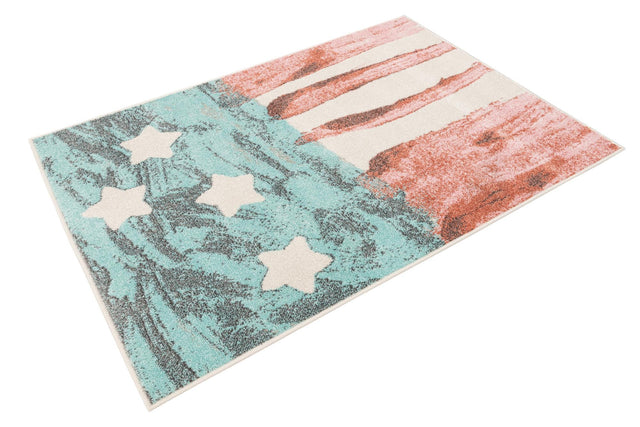 Red and Blue 4' 1 x 6' 1 Whimsy Kids Rectangle Area Rug for Baby Nursery, Toddler Playroom, Bedrooms