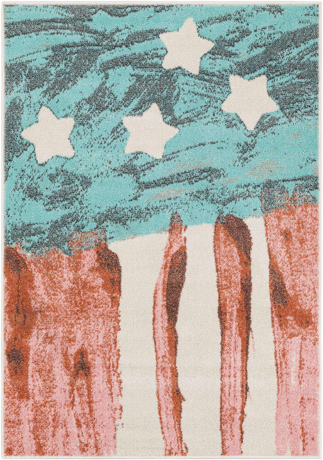 Red and Blue 4' 1 x 6' 1 Whimsy Kids Rectangle Area Rug for Baby Nursery, Toddler Playroom, Bedrooms