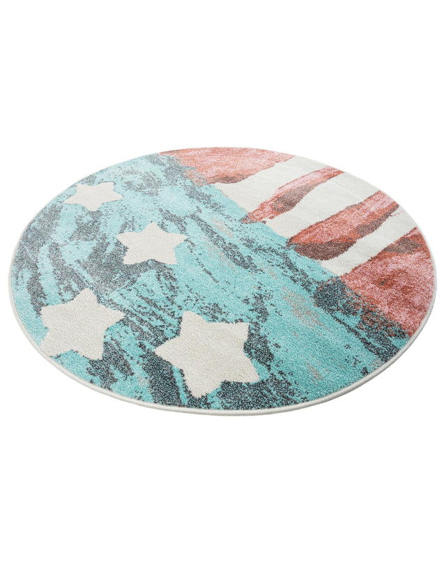 Red and Blue 5' 1 x 5' 1 Whimsy Kids Round Area Rug for Baby Nursery, Toddler Playroom, Bedrooms