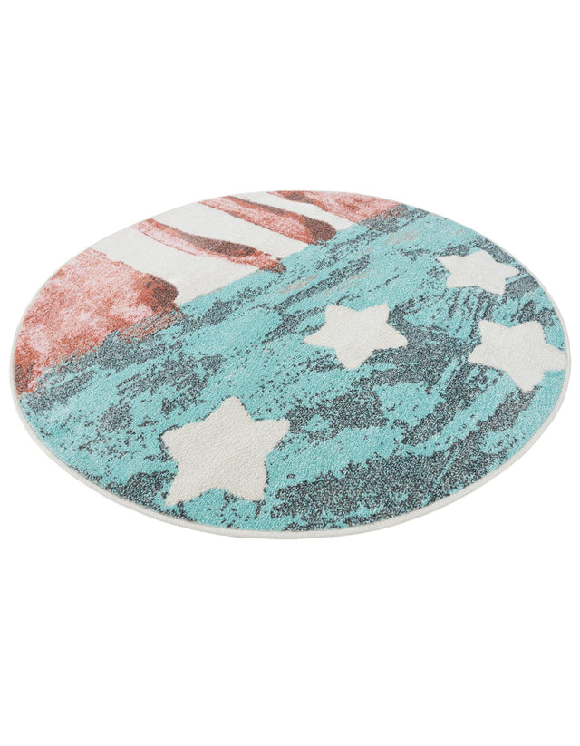 Red and Blue 5' 1 x 5' 1 Whimsy Kids Round Area Rug for Baby Nursery, Toddler Playroom, Bedrooms