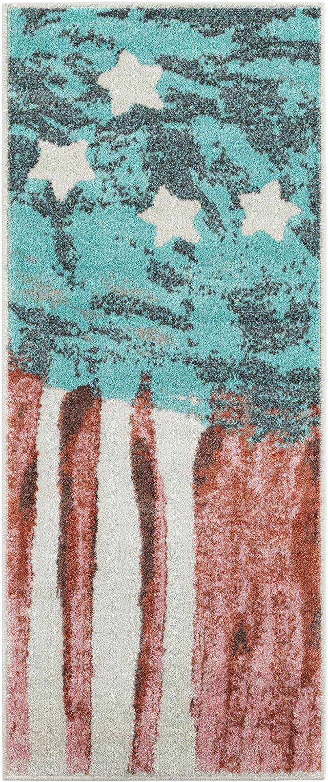 Red and Blue 2' 2 x 5' 1 Whimsy Kids Runner Area Rug for Baby Nursery, Toddler Playroom, Bedrooms