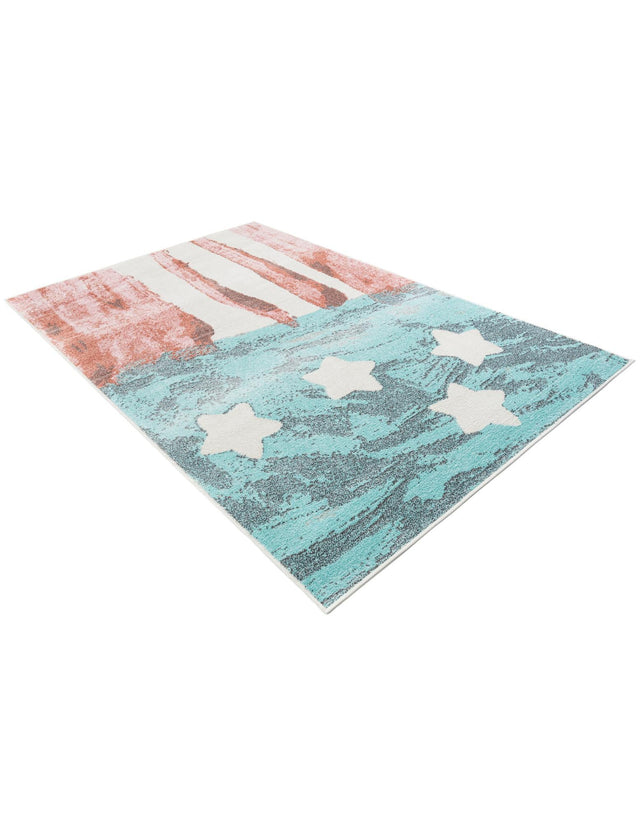 Red and Blue 5' 3 x 8' Whimsy Kids Rectangle Area Rug for Baby Nursery, Toddler Playroom, Bedrooms