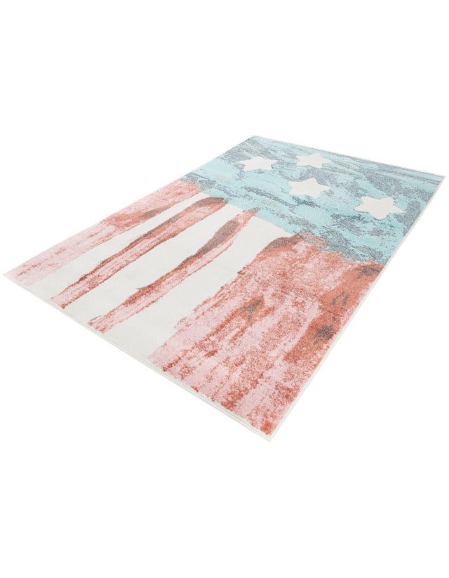 Red and Blue 5' 3 x 8' Whimsy Kids Rectangle Area Rug for Baby Nursery, Toddler Playroom, Bedrooms