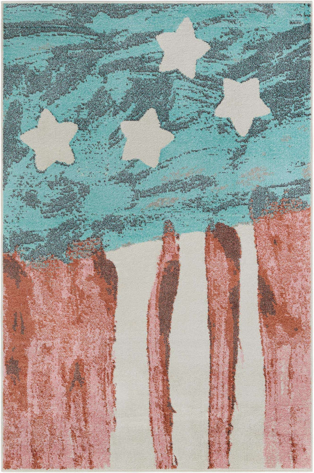 Red and Blue 5' 3 x 8' Whimsy Kids Rectangle Area Rug for Baby Nursery, Toddler Playroom, Bedrooms