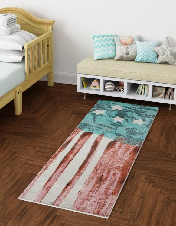 Red and Blue 2' 2 x 6' 1 Whimsy Kids Runner Area Rug for Baby Nursery, Toddler Playroom, Bedrooms