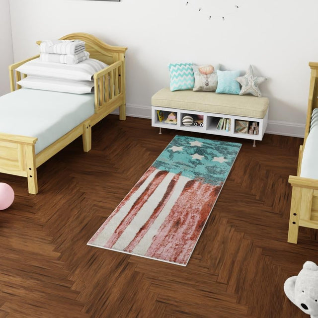 Red and Blue 2' 2 x 6' 1 Whimsy Kids Runner Area Rug for Baby Nursery, Toddler Playroom, Bedrooms