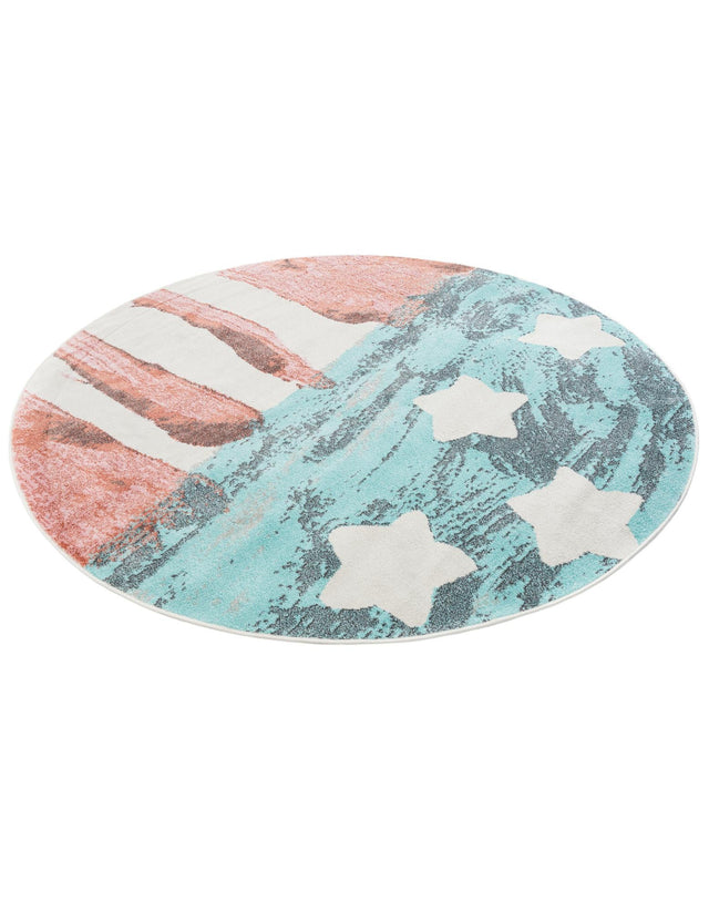 Red and Blue 7' 10 x 7' 10 Whimsy Kids Round Area Rug for Baby Nursery, Toddler Playroom, Bedrooms
