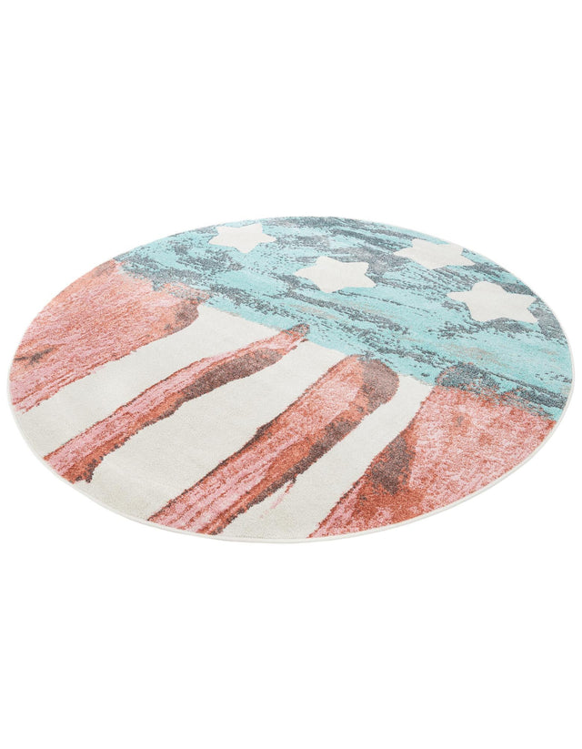 Red and Blue 7' 10 x 7' 10 Whimsy Kids Round Area Rug for Baby Nursery, Toddler Playroom, Bedrooms