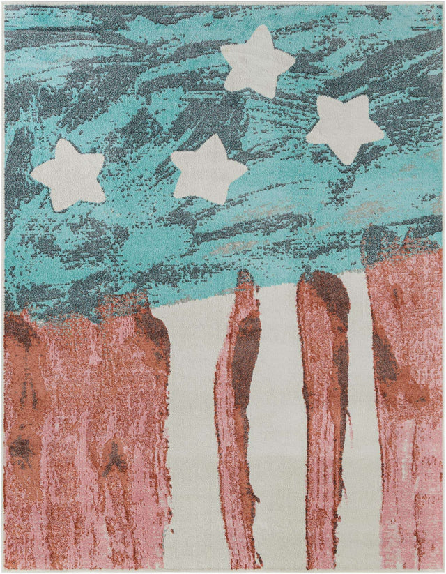 Red and Blue 7' 10 x 10' Whimsy Kids Rectangle Area Rug for Baby Nursery, Toddler Playroom, Bedrooms