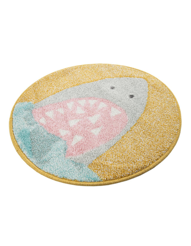Yellow 2' 2 x 2' 2 Whimsy Kids Round Area Rug for Baby Nursery, Toddler Playroom, Bedrooms