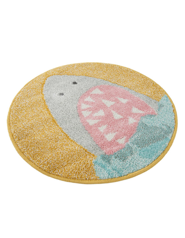 Yellow 2' 2 x 2' 2 Whimsy Kids Round Area Rug for Baby Nursery, Toddler Playroom, Bedrooms