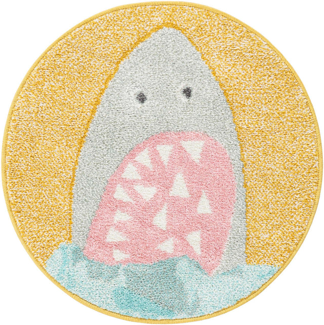 Yellow 2' 2 x 2' 2 Whimsy Kids Round Area Rug for Baby Nursery, Toddler Playroom, Bedrooms