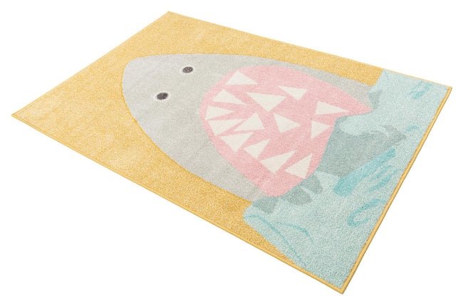 Yellow 4' 1 x 6' 1 Whimsy Kids Rectangle Area Rug for Baby Nursery, Toddler Playroom, Bedrooms