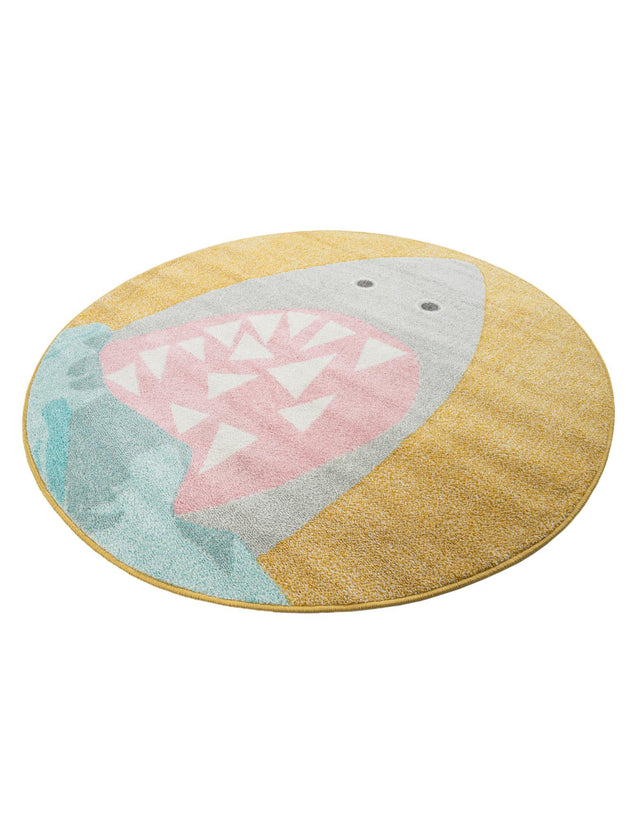 Yellow 5' 1 x 5' 1 Whimsy Kids Round Area Rug for Baby Nursery, Toddler Playroom, Bedrooms