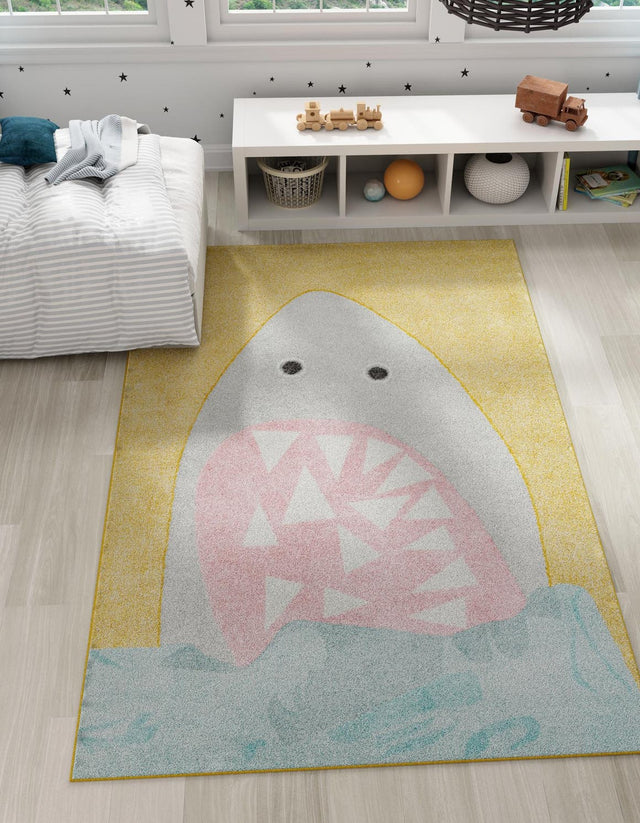 Yellow 5' 3 x 8' Whimsy Kids Rectangle Area Rug for Baby Nursery, Toddler Playroom, Bedrooms