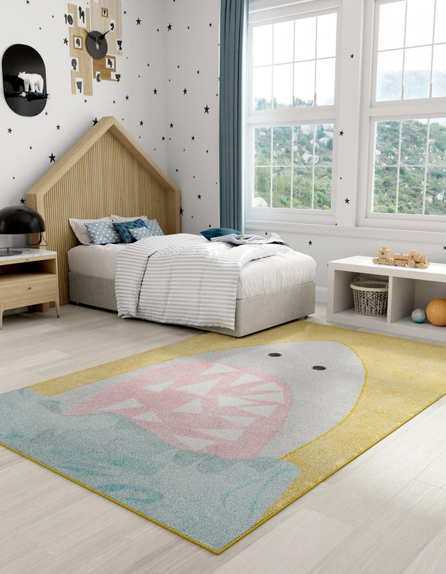 Yellow 4' 1 x 6' 1 Whimsy Kids Rectangle Area Rug for Baby Nursery, Toddler Playroom, Bedrooms