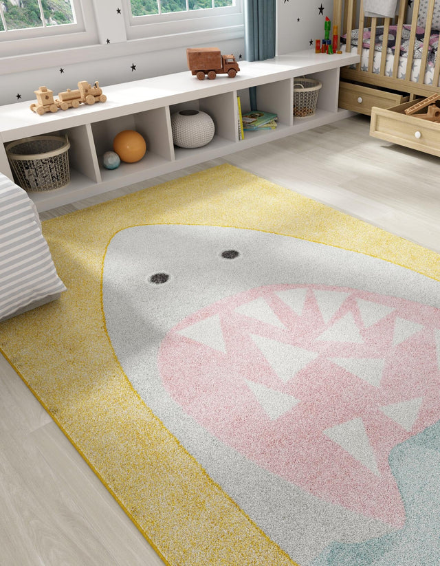 Yellow 7' 10 x 10' Whimsy Kids Rectangle Area Rug for Baby Nursery, Toddler Playroom, Bedrooms