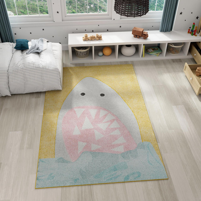 Yellow 7' 10 x 10' Whimsy Kids Rectangle Area Rug for Baby Nursery, Toddler Playroom, Bedrooms