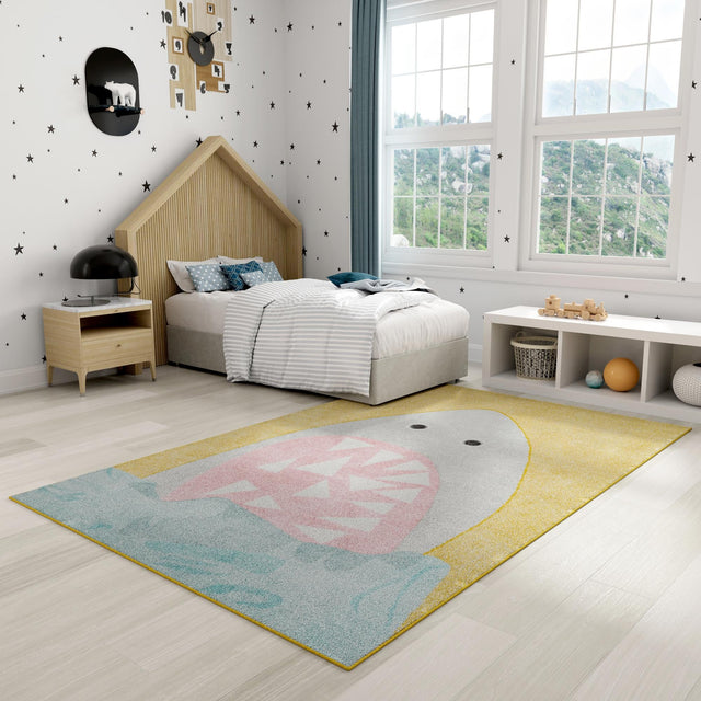 Yellow 5' 3 x 8' Whimsy Kids Rectangle Area Rug for Baby Nursery, Toddler Playroom, Bedrooms