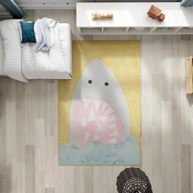 Yellow 5' 3 x 8' Whimsy Kids Rectangle Area Rug for Baby Nursery, Toddler Playroom, Bedrooms