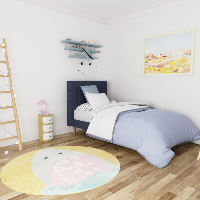 Yellow 6' 1 x 6' 1 Whimsy Kids Round Area Rug for Baby Nursery, Toddler Playroom, Bedrooms